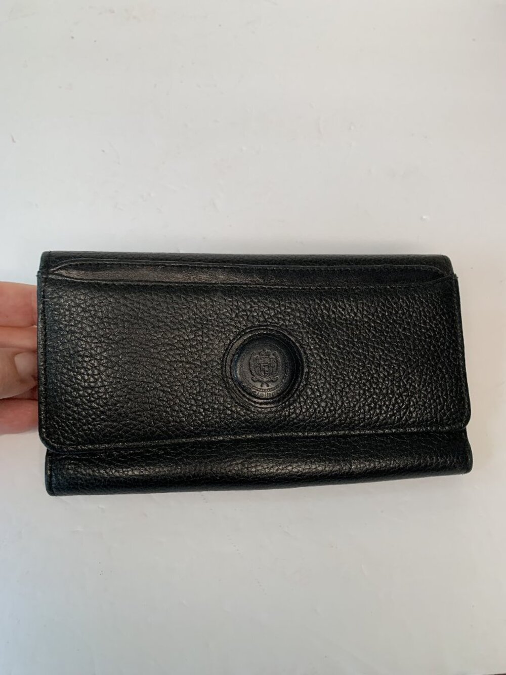 VINTAGE LIZ CLAIBORNE BLACK GENUINE PEBBLE LEATHER WALLET TRIFOLD